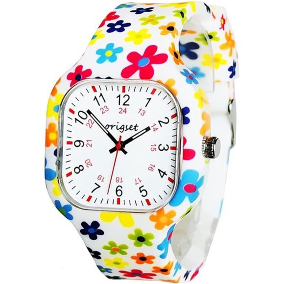Accessories - Womens Watch Square 24 Hour 3-Hand Easy to Read Time for Nurse Medical Students